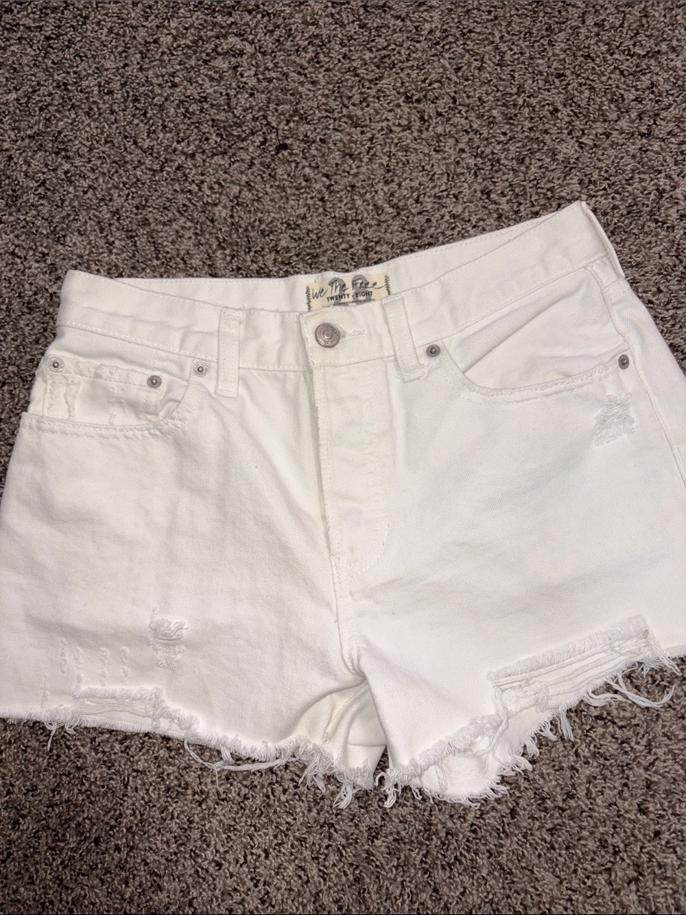 Free People White Distressed Denim Cutoff Shorts